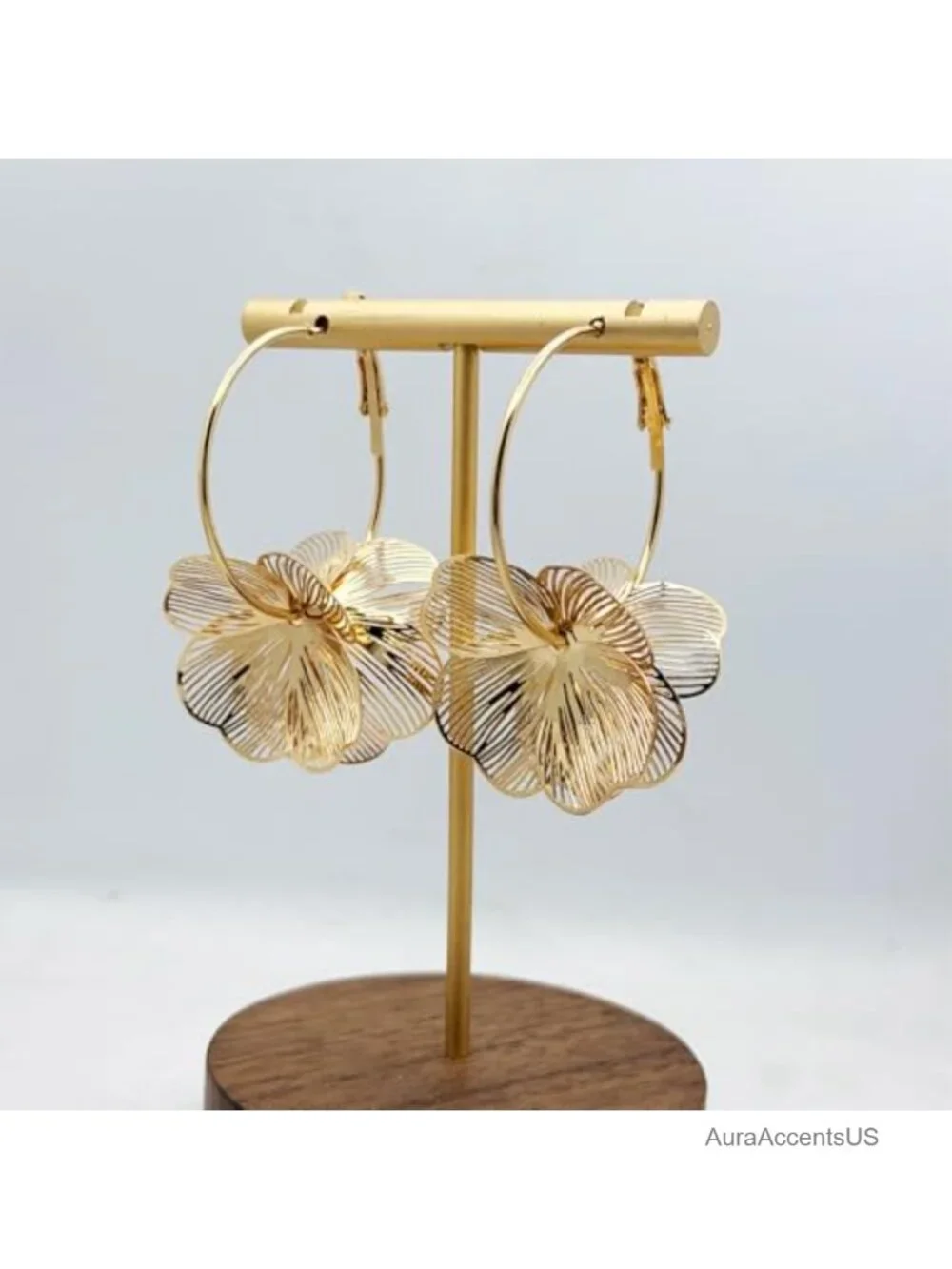 14K Gold Plated Floral Dangle Earrings Statement Women's Jewelry